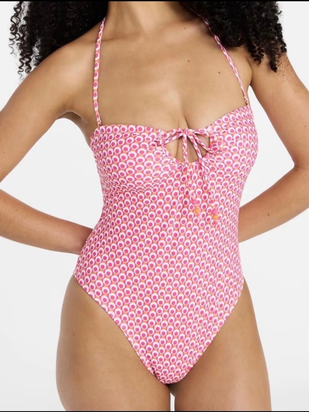 Pink Patterned One-PieceSwim Suit with Tie Front